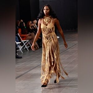Handmade Macrame Rope Sleek Gold Dress Festival